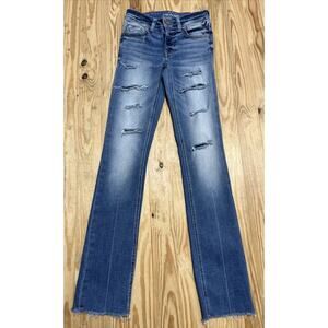 Maurices Jeans Woman’s Distressed Slim Boot Raw Hem Mid Rise Stretch 0 L 25x33